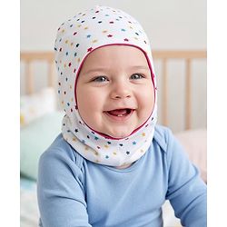 Babyhug Cotton Knit Reversible Monkey Cap With Star Design Dark Pink - Diameter 14.5 cm