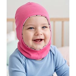 Babyhug Cotton Knit Reversible Monkey Cap With Star Design Dark Pink - Diameter 14.5 cm