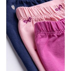 Babyhug Cotton Lycra Knit Full Length Hearts & Bow Printed Leggings Pack Of 3 - Navy Blue & Dark Pink