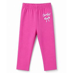 Babyhug Cotton Lycra Knit Full Length Hearts & Bow Printed Leggings Pack Of 3 - Navy Blue & Dark Pink