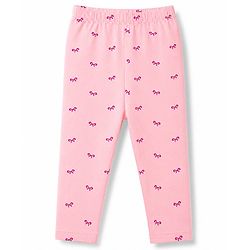 Babyhug Cotton Lycra Knit Full Length Hearts & Bow Printed Leggings Pack Of 3 - Navy Blue & Dark Pink