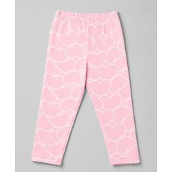 Babyhug Cotton Lycra Knit Full Length Leggings with Hearts & Text Print Pack of 3 - Pink Black & White