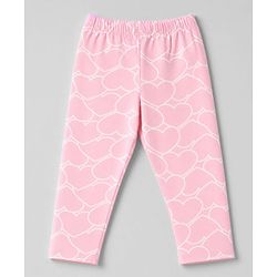 Babyhug Cotton Lycra Knit Full Length Leggings with Hearts & Text Print Pack of 3 - Pink Black & White