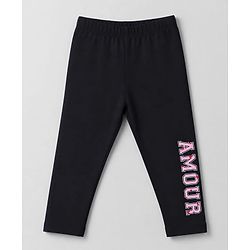 Babyhug Cotton Lycra Knit Full Length Leggings with Hearts & Text Print Pack of 3 - Pink Black & White