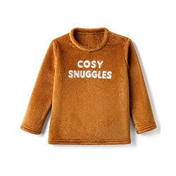 Babyhug Velour Knit Full Sleeves T-Shirt & Pajama Winter Night Suit with Cosy Snuggles in Brown