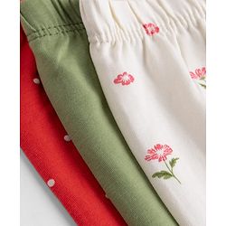Babyhug Cotton Lycra Knit Full Length Leggings With Polka Dot & Floral Print Pack of 3 - Red, White & Green