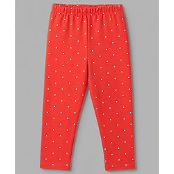 Babyhug Cotton Lycra Knit Full Length Leggings With Polka Dot & Floral Print Pack of 3 - Red, White & Green