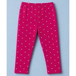 Babyhug Cotton Lycra Knit Full Length Leggings with Hearts & Butterfly Print Pack of 3 - Pink & White
