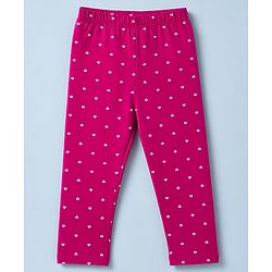 Babyhug Cotton Lycra Knit Full Length Leggings with Hearts & Butterfly Print Pack of 3 - Pink & White