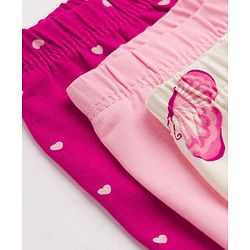Babyhug Cotton Lycra Knit Full Length Leggings with Hearts & Butterfly Print Pack of 3 - Pink & White