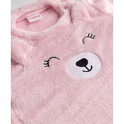 Babyhug Velour Knit Full Sleeves T-Shirt & Pajama Winter Night Suit with Bear Patch in Pink