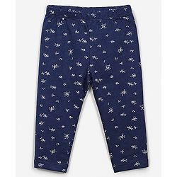 Babyhug Cotton Elastane Knit Full Length Slim Fit Leggings With Floral Print Pack of 3 - Pink Green Navy Blue