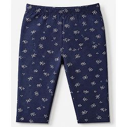 Babyhug Cotton Elastane Knit Full Length Slim Fit Leggings With Floral Print Pack of 3 - Pink Green Navy Blue