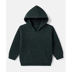 Babyhug Knit Hooded Sweater with Full Sleeves in Olive Green
