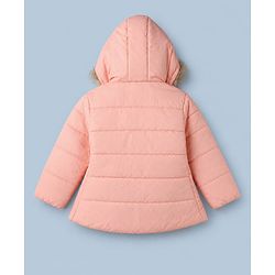 Babyhug Woven Front Open Padded Quilted Hooded Winter Jacket with Full Sleeves - Pink