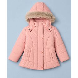 Babyhug Woven Front Open Padded Quilted Hooded Winter Jacket with Full Sleeves - Pink