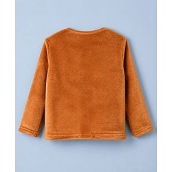 Babyhug Velour Knit Full Sleeves T-Shirt & Pajama Winter Night Suit with Bear Patch - Brown