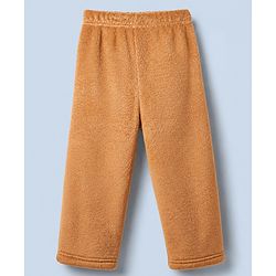 Babyhug Velour Knit Full Sleeves T-Shirt & Pajama Winter Night Suit with Bear Patch - Brown