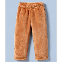 Babyhug Velour Knit Full Sleeves T-Shirt & Pajama Winter Night Suit with Bear Patch - Brown
