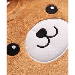 Babyhug Velour Knit Full Sleeves T-Shirt & Pajama Winter Night Suit with Bear Patch - Brown