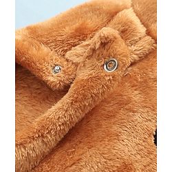 Babyhug Velour Knit Full Sleeves T-Shirt & Pajama Winter Night Suit with Bear Patch - Brown