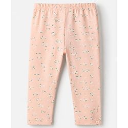 Babyhug Cotton Lycra Elastane Knit Slim Fit Full Length Solid Leggings with Floral & Polka Dots Print Pack of 3 - Peach, Baby Pink & Light Green