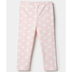 Babyhug Cotton Lycra Elastane Knit Slim Fit Full Length Solid Leggings with Floral & Polka Dots Print Pack of 3 - Peach, Baby Pink & Light Green
