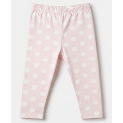 Babyhug Cotton Lycra Elastane Knit Slim Fit Full Length Solid Leggings with Floral & Polka Dots Print Pack of 3 - Peach, Baby Pink & Light Green