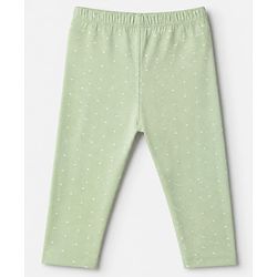 Babyhug Cotton Lycra Elastane Knit Slim Fit Full Length Solid Leggings with Floral & Polka Dots Print Pack of 3 - Peach, Baby Pink & Light Green