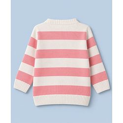 Babyhug Knit Full Sleeves Striped Sweater Set - White