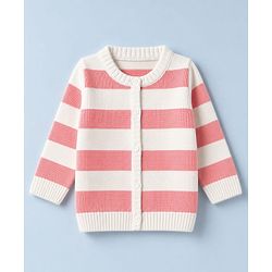 Babyhug Knit Full Sleeves Striped Sweater Set - White