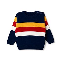 Babyhug Knit Full Sleeves Striped Sweater Set - Navy Blue