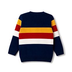Babyhug Knit Full Sleeves Striped Sweater Set - Navy Blue