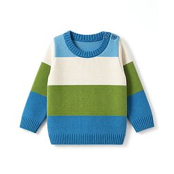 Babyhug Knit Full Sleeves Striped Sweater Set - Blue