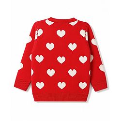 Babyhug Knit Full Sleeves Heart Printed Sweater Set- Red