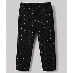 Babyhug Cotton Lycra Knit Full Length Leggings With Floral Print & Polka Dots Pack Of 3 - Black Pink & White