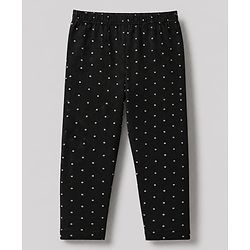 Babyhug Cotton Lycra Knit Full Length Leggings With Floral Print & Polka Dots Pack Of 3 - Black Pink & White