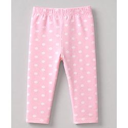 Babyhug Cotton Lycra Knit Full Length Leggings With Floral Print & Polka Dots Pack Of 3 - Black Pink & White