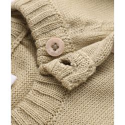 Babyhug Knit Full Sleeves Sweater and Pant with Bear 3D Applique in Beige for 0-3 Months