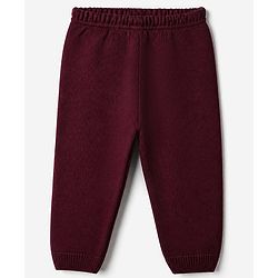 Babyhug Knit Full Sleeves Sweater Set with Full Length and Hearts Design in Wine