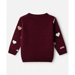 Babyhug Knit Full Sleeves Sweater Set with Full Length and Hearts Design in Wine