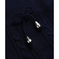 Babyhug Knit Full Sleeves Woolen Dress with Frill Details & Bow Applique - Navy Blue
