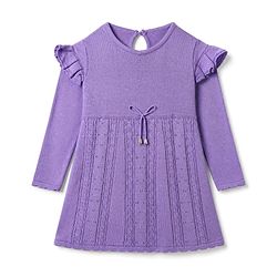 Babyhug Sweater-knit Full Sleeves Woolen Dress with Frill Details and Bow Applique - Lavender