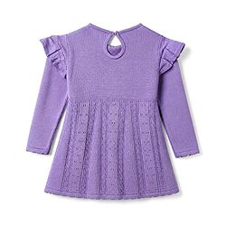 Babyhug Sweater-knit Full Sleeves Woolen Dress with Frill Details and Bow Applique - Lavender