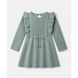 Babyhug Knit Solid Woolen Dress with Full Sleeves - Olive Green