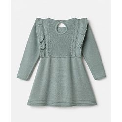 Babyhug Knit Solid Woolen Dress with Full Sleeves - Olive Green