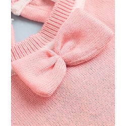 Babyhug Sweater-knit Full Sleeves Checks Woolen Dress with Bow Applique & Frill Detailing - Pink