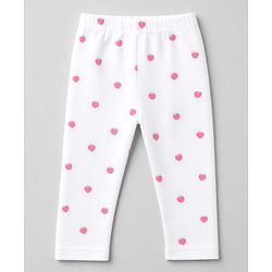 Babyhug Cotton Lycra Elastane Knit Slim Fit Full Length Leggings with Bow, Floral & Strawberry Print Pack of 3 - White, Navy Blue & Red