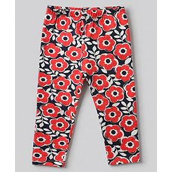 Babyhug Cotton Lycra Elastane Knit Slim Fit Full Length Leggings with Bow, Floral & Strawberry Print Pack of 3 - White, Navy Blue & Red