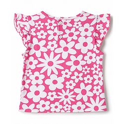 Babyhug 100% Cotton Knit Half Sleeves Co-Ords T-Shirt & Capri Night Suit with Floral Print - Pink